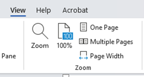 View tab with zoom options on Ribbon in Word